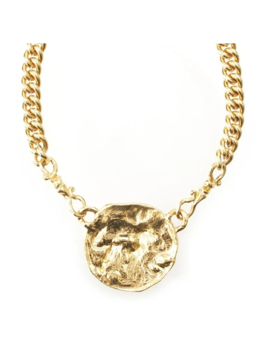 Saint Laurent Vintage Lion Medallion Animal Necklace Gold